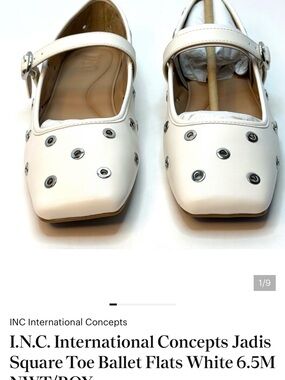 INC International Concepts White Mary Jane Square Toe Flats with Eyelet Accents